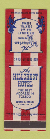 Matchbook Cover - Hillcrest Hotel Toledo OH