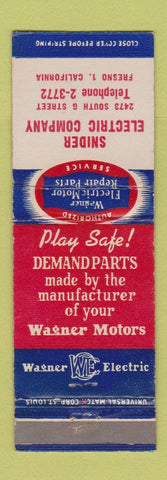 Matchbook Cover - Wagner Electric Snider Fresno CA