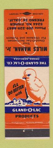 Matchbook Cover - Gand O Lac Chicks Omaha NE Miles Mahan Fresno CA