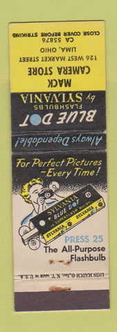 Matchbook Cover - Sylvania Blue Dot Flash Bulbs Macks Camera Lima OH