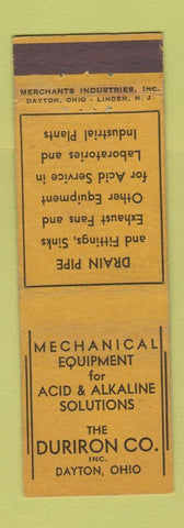 Matchbook Cover - Duriron Acid Alkaline Equipment Dayton OH MERCHANTS