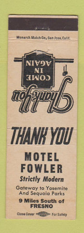 Matchbook Cover - Motel Fowler Fresno CA