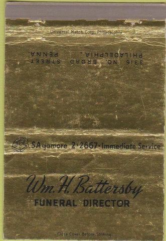 Matchbook Cover - Battersby Funeral Home Philadelphia PA wear 40 Strike