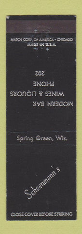 Matchbook Cover - Schoenmann's Bar Spring Green WI low phone #