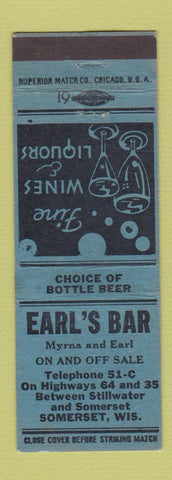 Matchbook Cover - Earl's Bar Somerset WI