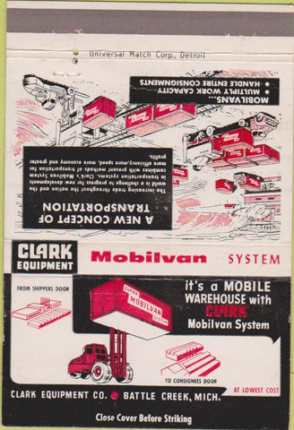 Matchbook Cover - Clark Mobilvan trucking Battle Creek MI 40 Strike