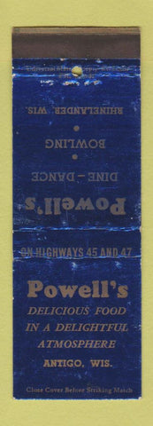 Matchbook Cover - Powell's Restaurant Antigo WI bowling WEAR