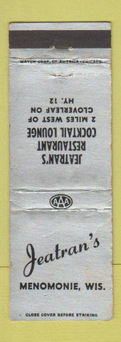 Matchbook Cover - Jeatran's Restaurant Menomonie WI WORN