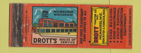 Matchbook Cover - Drott Tractors Milwaukee WI Allis Chalmers WEAR