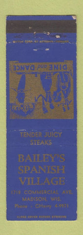 Matchbook Cover - Bailey's Spanish Village Madison WI WEAR
