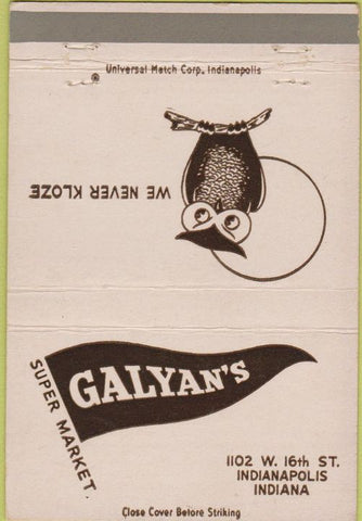 Matchbook Cover - Gaylan's Super Markets owl Indianapolis IN 40 Strike