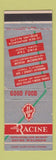Matchbook Cover - Hotel Racine WI