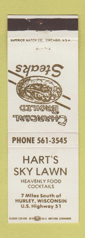 Matchbook Cover - Hart's Sky Lawn restaurant Hurley WI
