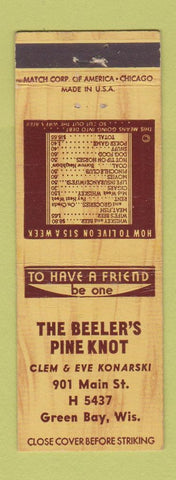 Matchbook Cover - Beeler's Pine Knot Green Bay WI