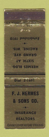 Matchbook Cover - FJ Hermes Sons Insurance Real Estate Racine WI