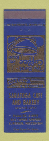 Matchbook Cover - Saratoga Cafe Bakery Superior WI