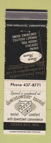 Matchbook Cover - Downtowner Motel Green Bay WI WEAR