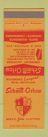 Matchbook Cover - Schmitt Orlow Men's Clothes Appleton WI Milwaukee