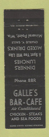 Matchbook Cover - Galle's Bar Cafe Mineral Point WI