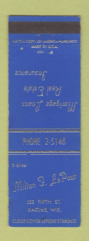 Matchbook Cover - Milton LaPour Real Estate Insurance Racine WI