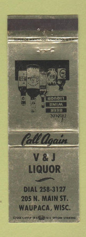 Matchbook Cover - V&J Liquor Waupaca WI WEAR