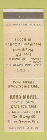 Matchbook Cover - Bong Motel Union Grove WI