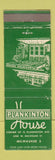 Matchbook Cover - Plankinton House Milwaukee WI