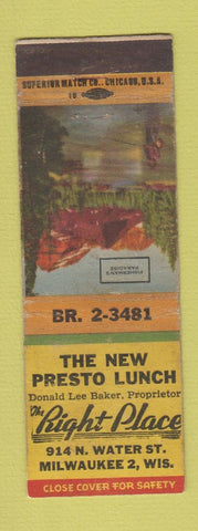 Matchbook Cover - New Presto Lunch Milwaukee WI WEAR