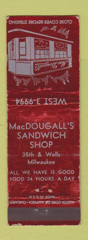 Matchbook Cover - MacDougall's Sandwich Shop Milwaukee WI WEAR