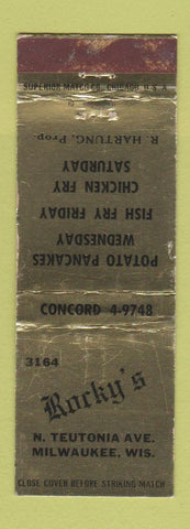 Matchbook Cover - Rocky's Restaurant Milwaukee WI WEAR