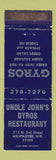 Matchbook Cover - Uncle John's Gyros Restaurant Milwaukee WI WORN
