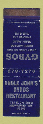 Matchbook Cover - Uncle John's Gyros Restaurant Milwaukee WI WORN