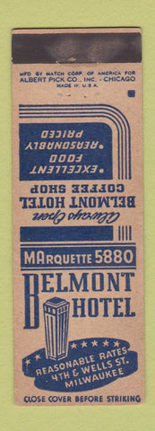 Matchbook Cover - Belmont Hotel Milwaukee WI WEAR
