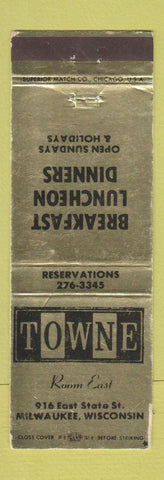 Matchbook Cover - Towne Restaurant Milwaukee WI WEAR