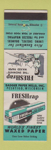 Matchbook Cover - Fresh Wrap Waxed Paper Badger Mills Peshtigo WI
