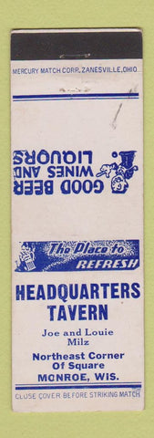 Matchbook Cover - Headquarters Tavern Monroe WI