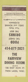 Matchbook Cover - Fairview Dining Room Twin Lakes WI WEAR