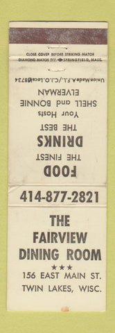 Matchbook Cover - Fairview Dining Room Twin Lakes WI WEAR