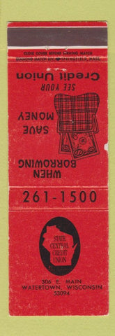 Matchbook Cover - State Central Credit Union Watertown WI