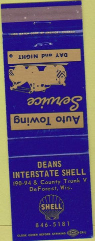 Matchbook Cover - Dean's Shell Oil gas DeForest WI