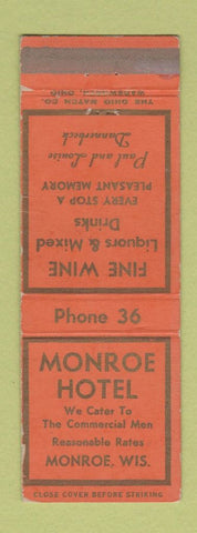 Matchbook Cover - Monroe Hotel Monroe WI WEAR