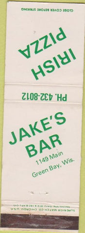 Matchbook Cover - Jake's Bar Irish Pizza Green Bay WI