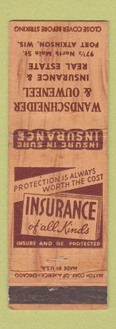 Matchbook Cover - Wandschneider & Ouweneel Insurance Fort Atkinson WI WEAR