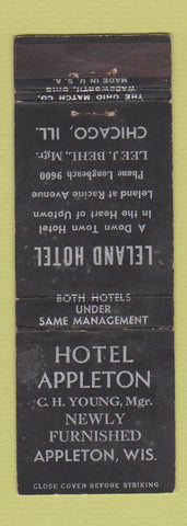 Matchbook Cover - Hotel Appleton WI Hotel Leland Chicago IL WORN