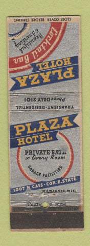 Matchbook Cover - Plaza Hotel Milwaukee WI WORN
