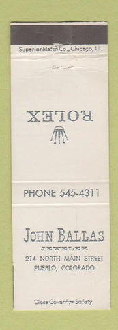 Matchbook Cover - John Ballas Jewelry Rolex Watches Pueblo Colorado WEAR