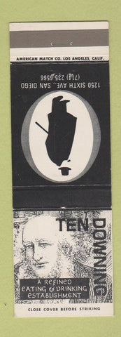Matchbook Cover - Ten Downing Restaurant San Diego CA Winston Churchill