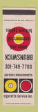 Matchbook Cover - Brunswick Billiard Tables Parsons Amusements