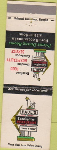 Matchbook Cover - Paul's Lamplighter Jackson MS Birmingham AL