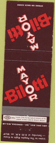 Matchbook Cover - Mayor Bilotti Kenosha WI